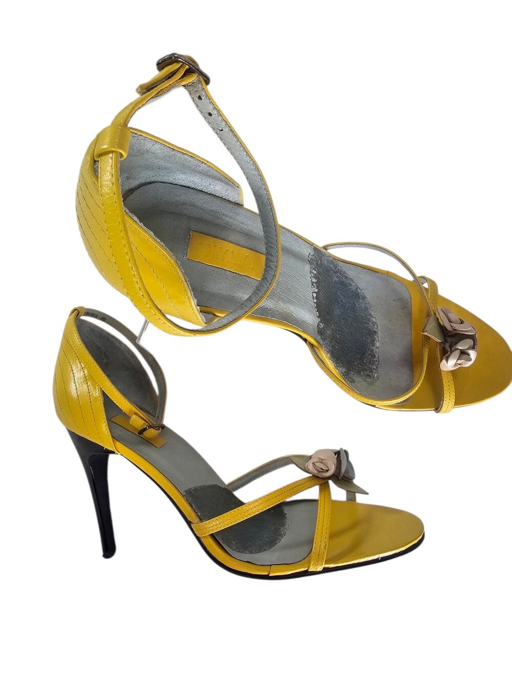 NYLA Yellow Ankle-Strap High Heel Sandals with Floral Accent